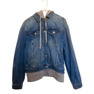 RISEN Los Angeles Streetwear Denim Jacket with Attached Grey Hoodie - Size S